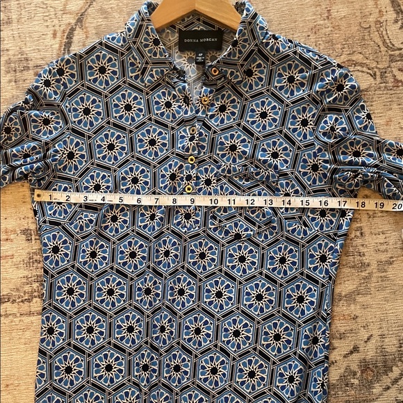 Donna Morgan 3/4 sleeve Dress in Blue and White Geometric Pattern Size 6P - Picture 8 of 8